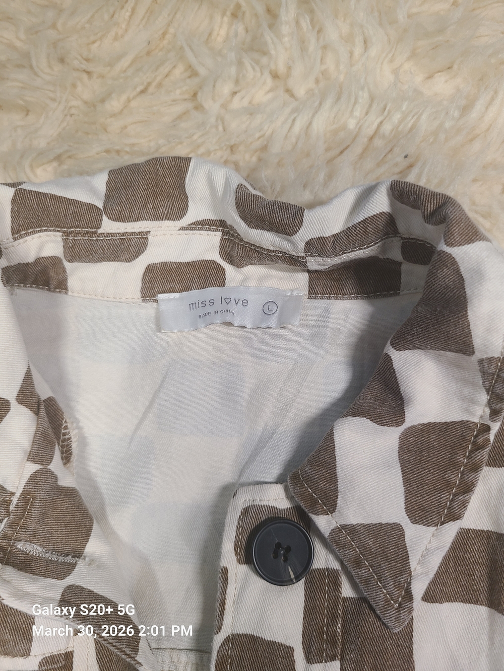 Checked Crop Jean Jacket in Brown and Cream - Picture 4 of 7
